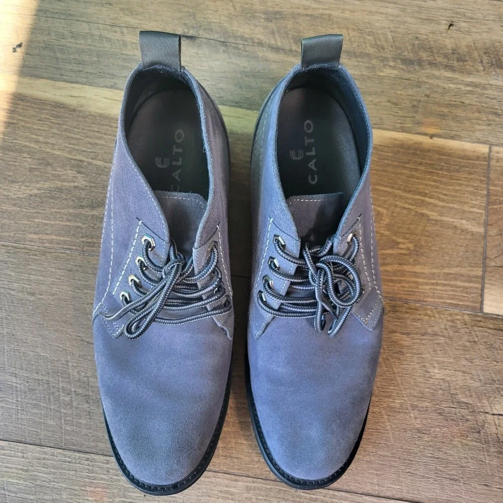 CALTO Mens Grey Suede Chukka Boots Elevator Height Increasing Shoes K9910 Size 9